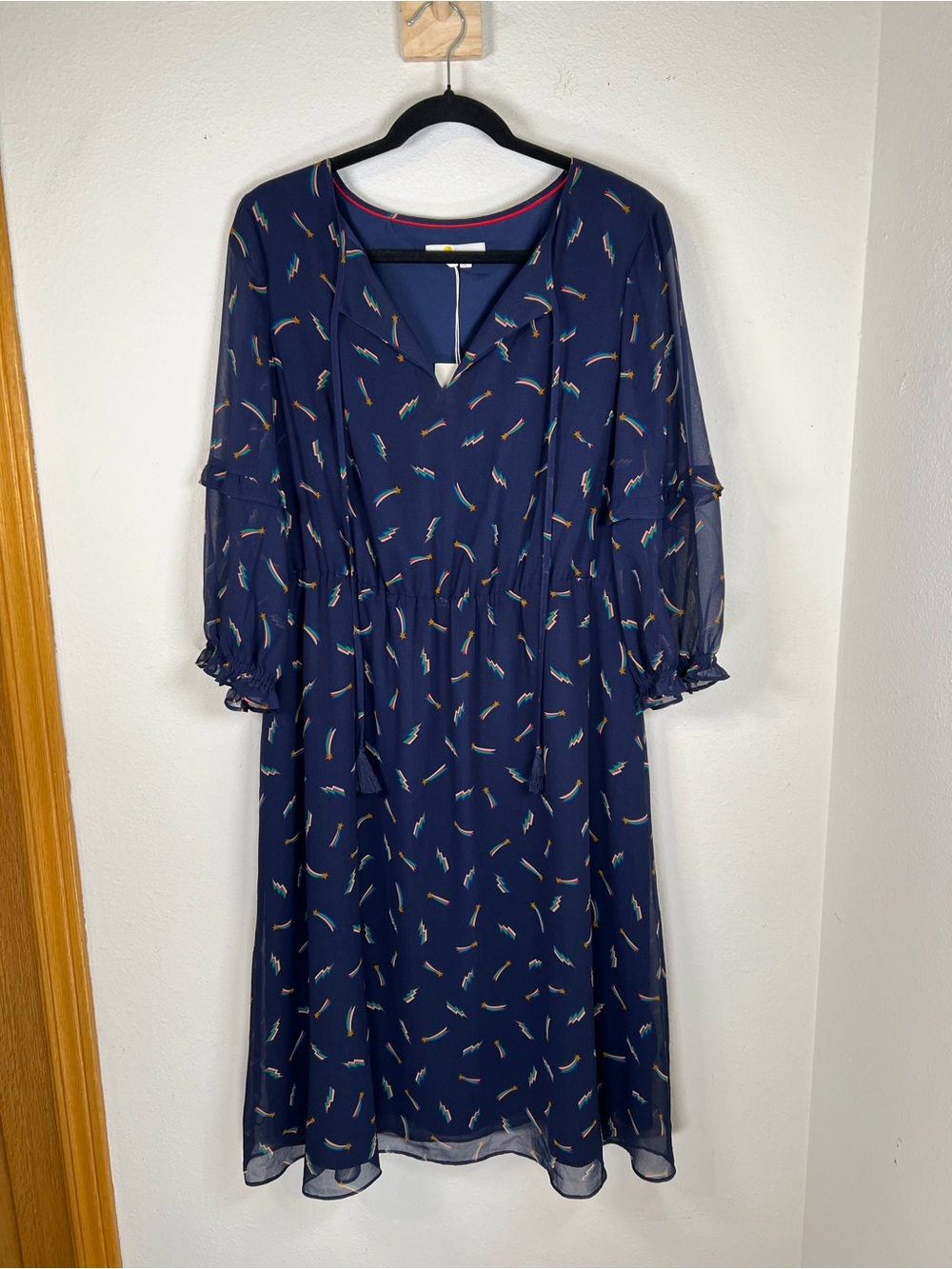 NWT Boden Iona Midi Dress with Navy w/ Rainbow Shooting Stars Size 10R